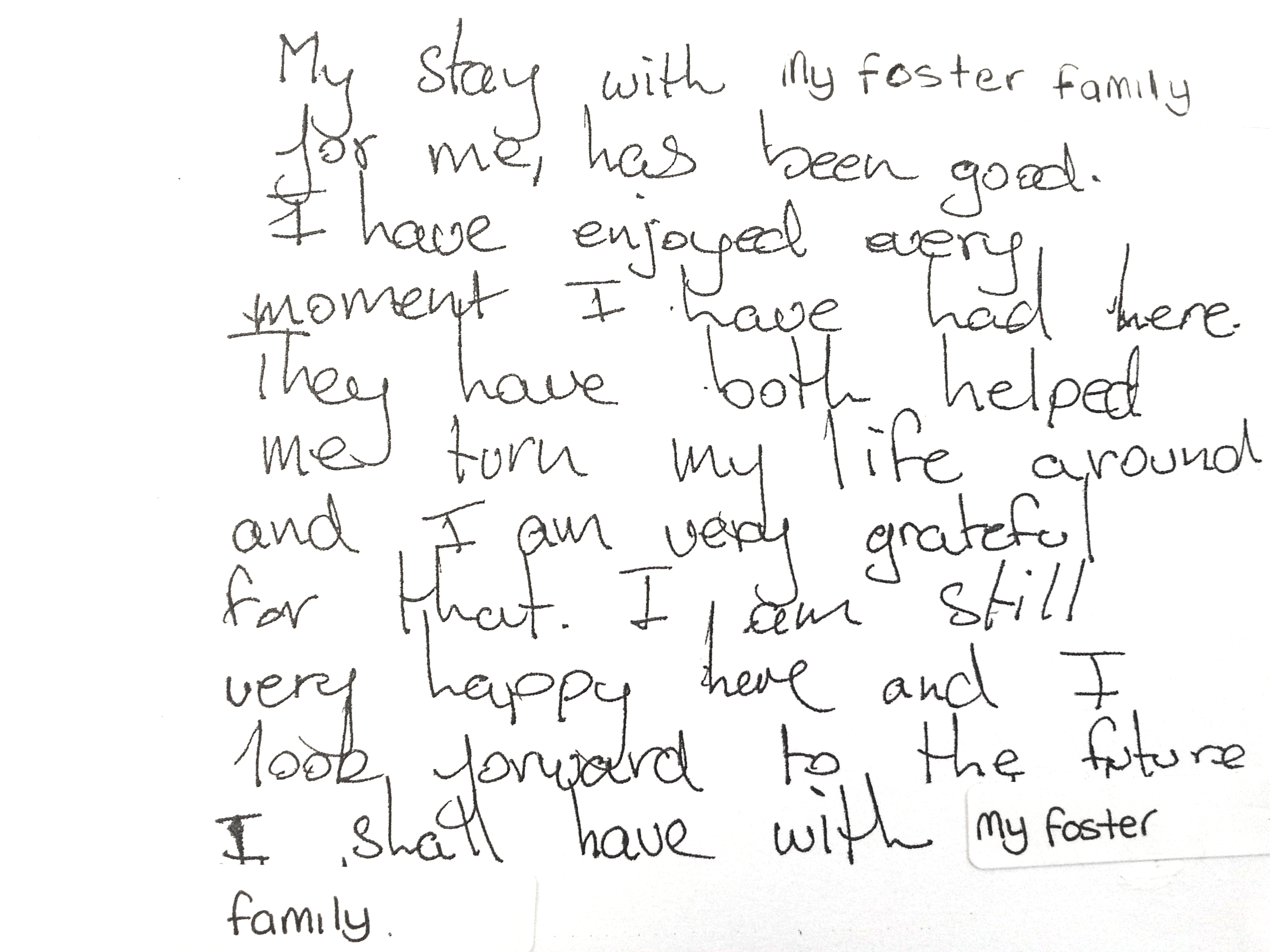 Hand-Written Letter from Foster Child